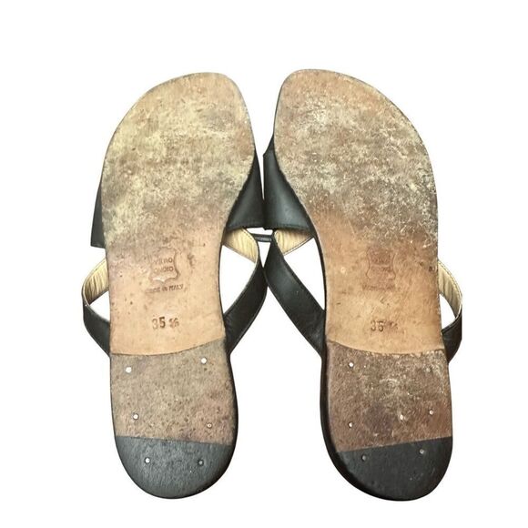 Manolo Blahnik Sandal Slide Flats Black  Leather Women's  351/2 - Picture 5 of 6